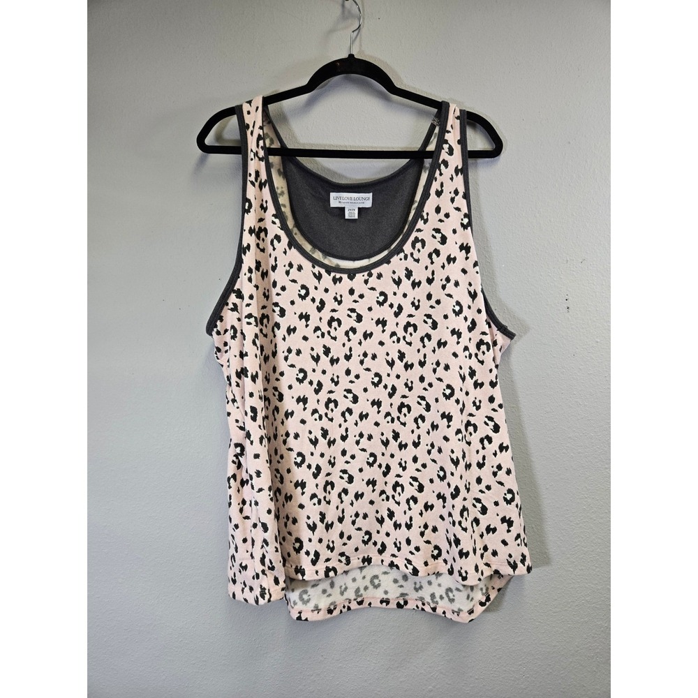 Live Love Lounge Leopard Print Layered Neck Sleep Tank Top Pink 2X/2X